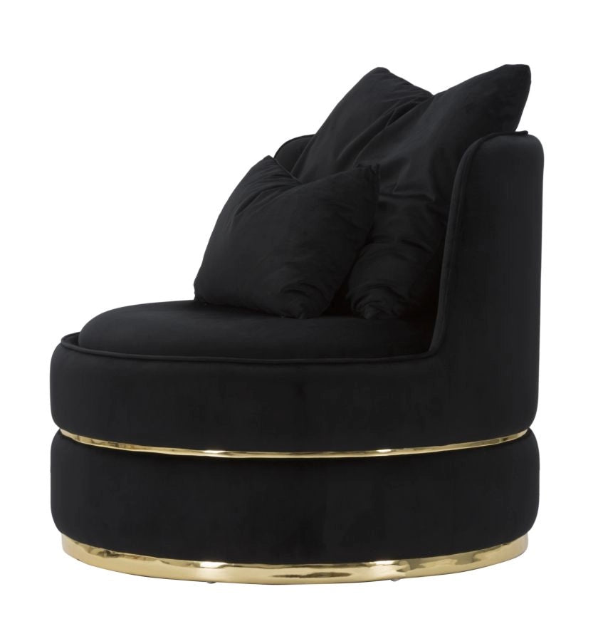 Poltrona elegante in tessuto nero e oro con cuscini 84x75 cm Paris Space