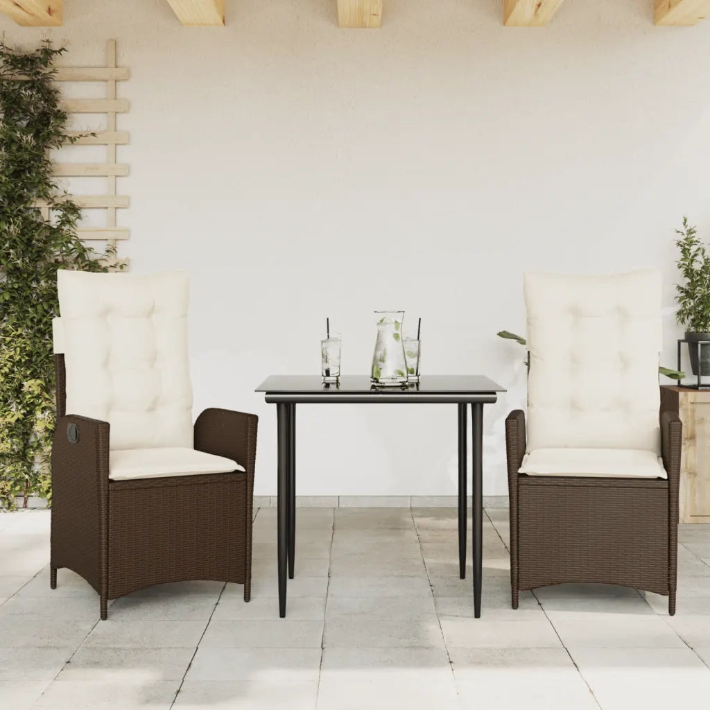 Set da Pranzo da Giardino 3pz con Cuscini in Polyrattan Marrone 3213194