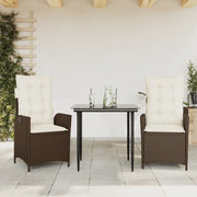 Set da Pranzo da Giardino 3pz con Cuscini in Polyrattan Marrone 3213194