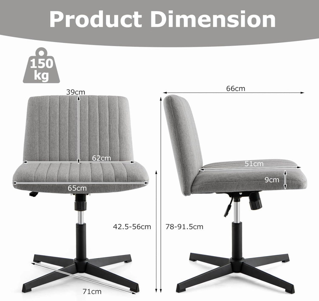 Sedia Ufficio Senza Braccioli, Sedia Ufficio Girevole a 360°, con Ampia Seduta e Oscillazione di 120°, Regolabile in Altezza, per Casa e Ufficio, 71 x 66 cm, 3 Colori