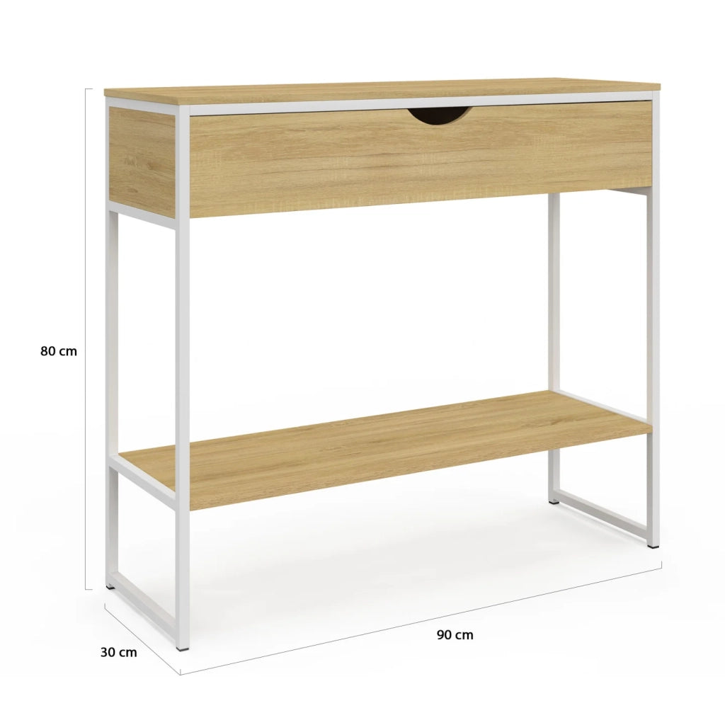 IDMarket - DETROIT Consolle a 1 cassetto con 1 ripiano, design industriale, legno e metallo bianco