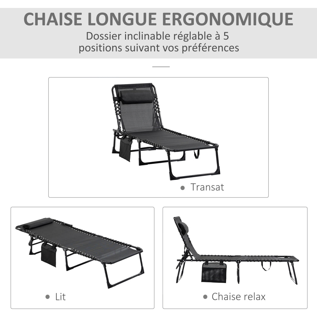 Chaise longue reclinabile ¨C zephmum ¨C nero 189x58x30 cm