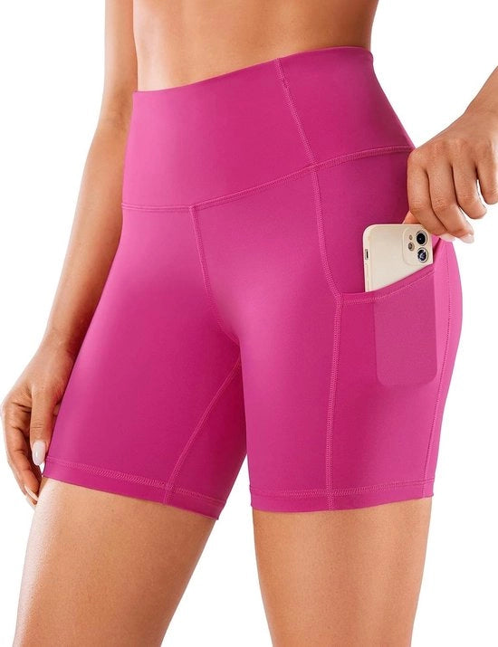 Shorts sportive per donne con alta vita e controllo addome - Inclusi le tasche laterali - 6" di lunghezza