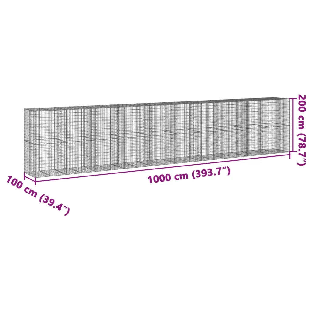 Cesto Gabbione con Copertura 1000x100x200 cm in Ferro Zincato 3295243