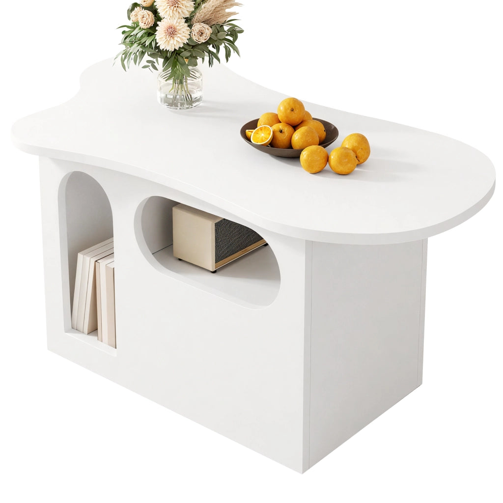 Tavolino da salotto con cassetti - Zephmum- 97x45x43.5cm- Design a nuvola, ripiani aperti