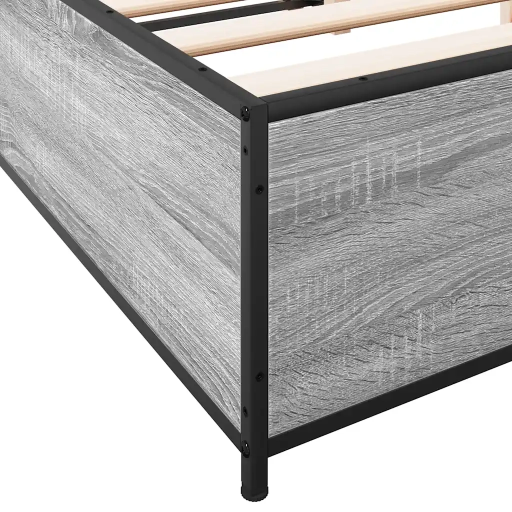Letto matrimoniale | Letto per adulti | Giroletto Grigio Sonoma 150x200 cm in Legno Multistrato Metallo