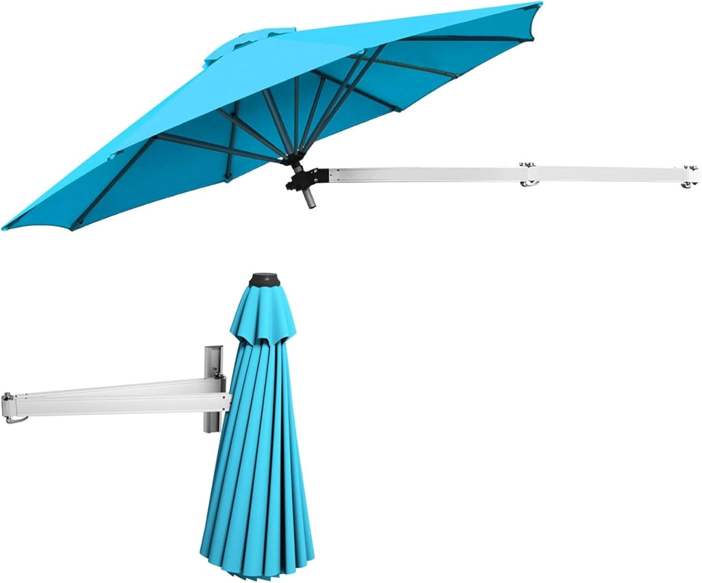 Ombrellone a Muro da Balcone Regolabile in Altezza e ad Angolo, Ombrellone da Parete Richiudibile con Palo in Metallo, Protezione da Sole, Anti UV, Ombrellone da Giardino 250 cm