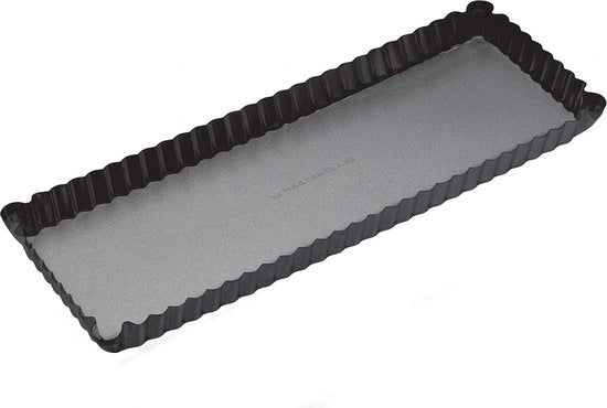 Torta rettangolare con rivestimento antiaderente, forma quiche con bordo ondulato e fondo separabile, acciaio, nero, 36 x 13 x 2,5 cm