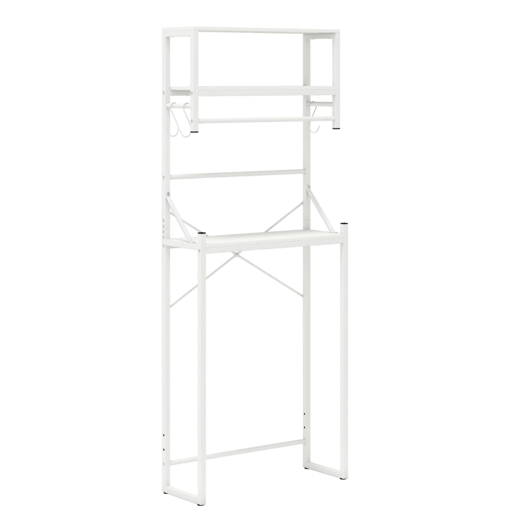 Scaffale sopra il wc organizzatore bagno con 3 ripiani e portasciugamani, Scaffale sopra il wc ganci e barra regolabile Bianco-Armadietti da bagno
