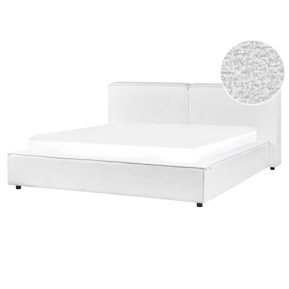 Letto matrimoniale in tessuto bouclè bianco con struttura a doghe 160 x 200 cm stile classico camera da letto