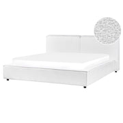 Letto matrimoniale in tessuto bouclè bianco con struttura a doghe 160 x 200 cm stile classico camera da letto