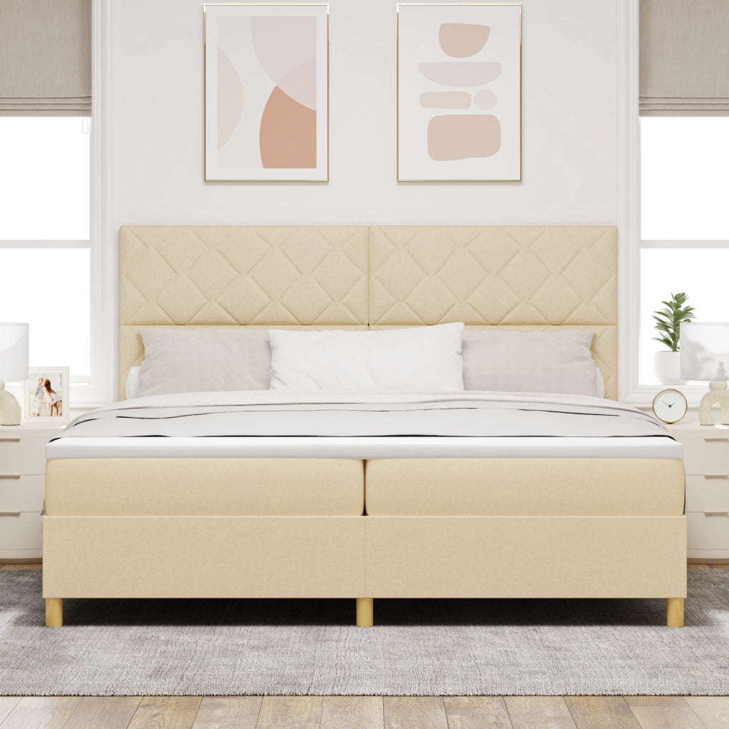 Letto con Rete e Materasso Panna 200x200 cm Tessuto