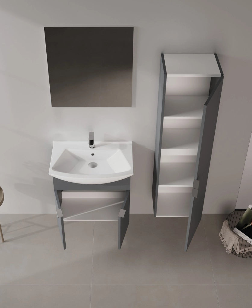 Set mobile lavabo con specchio (2 pezzi) "Purus 65" - 65 x 50 x 58 cm - Antracite opaco