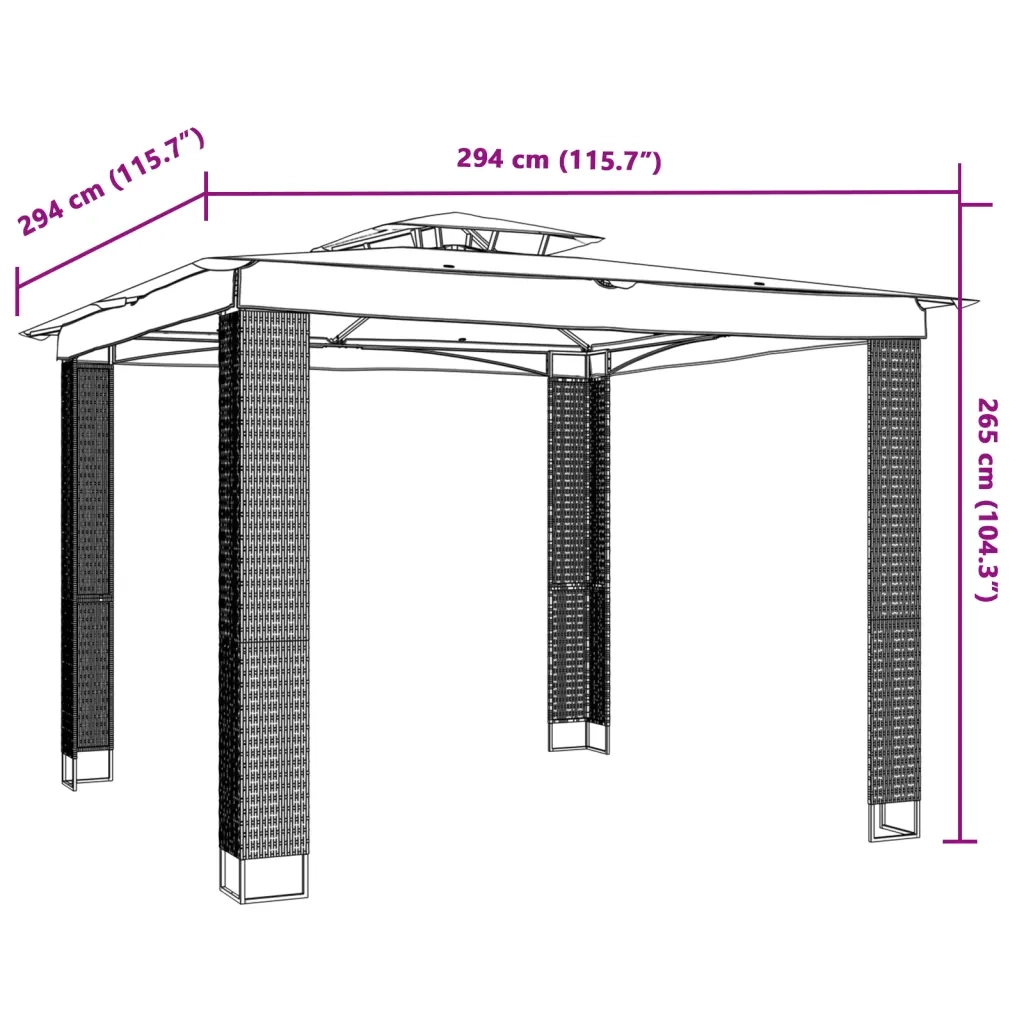 Gazebo con Tetto Doppio Crema 2,94x2,94 m in Acciaio 368444