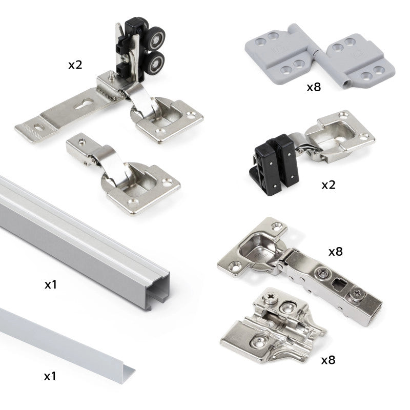 Kit di ferramenta per armadio 2 ante scorrevoli pieghevoli con chiusura soft Twofold, per 4 pannelli non inclusi, Senz..