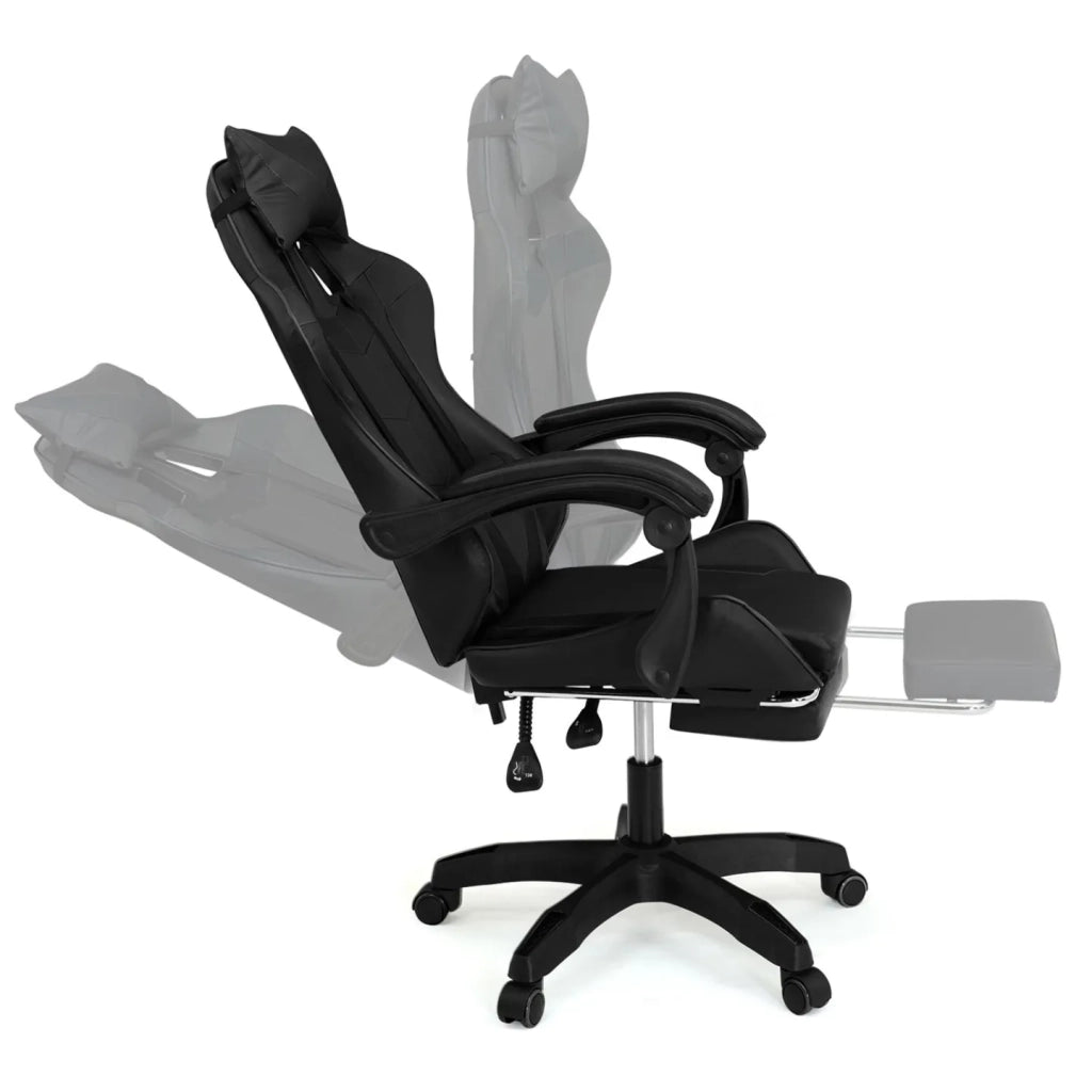 IDMarket - Sedia da gioco regolabile ALEX con poggiapiedi, cuscino per la testa e cuscino lombare nero