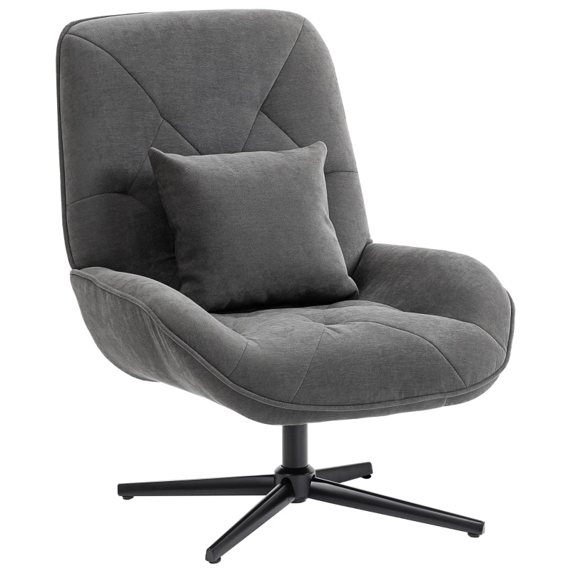 Poltrona girevole in Chenille con cuscino lombare, schienale alto, seduta profonda, grigio scuro