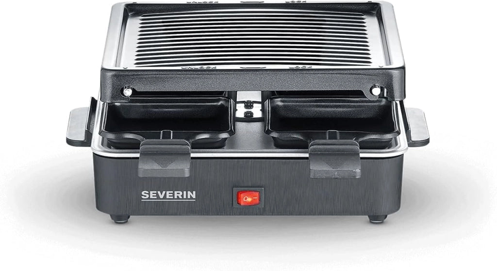 Severin rg 2370 - mini griglia per raclette con piastra antiaderente e 4 padelle, grill da tavolo per fino a 4 persone, potenza 600 w, colore: nero