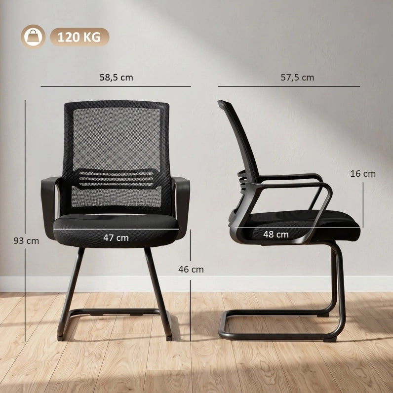 Set di 2 sedie visitatore ergonomiche nere con base a slitta