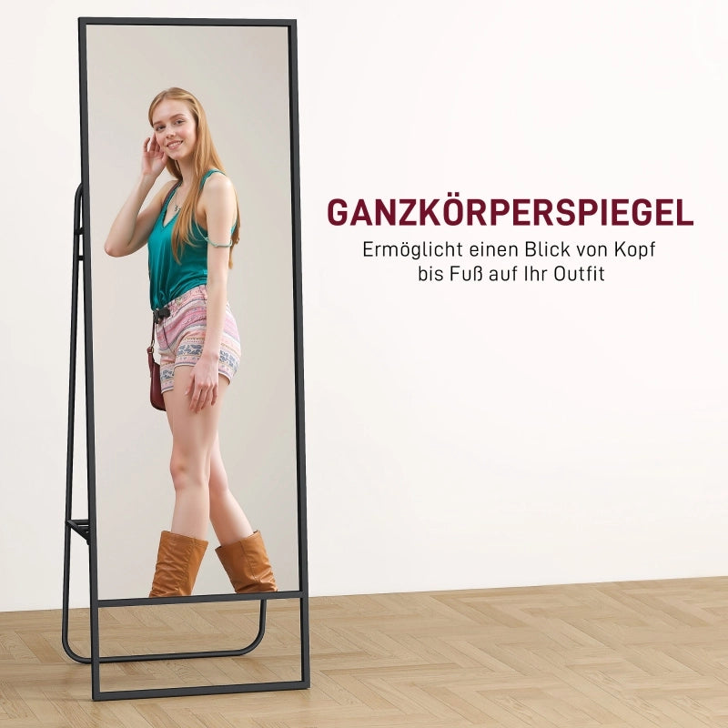 SPECCHIO INTERO 157x50 cm Nero stile industriale con ripiano e 2 ganci