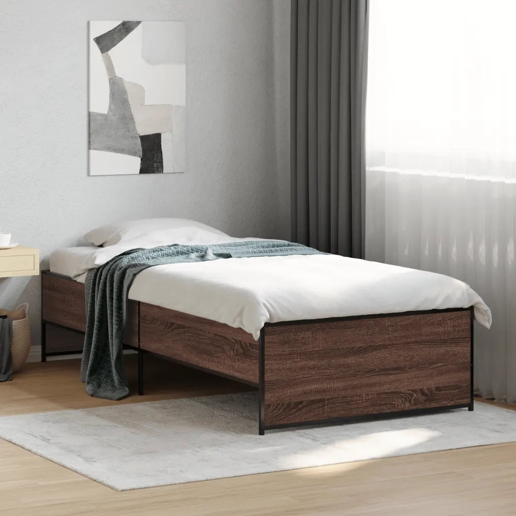 Letto singolo | Letto per adulti | Giroletto Rovere Marrone 75x190 cm Legno Multistrato e Metallo