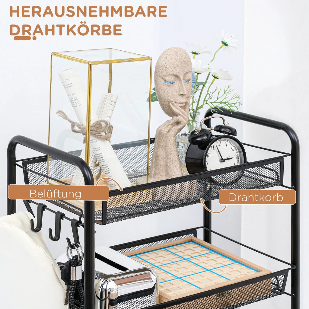 Carrello da cucina con 5 cestelli in filo metallico e 4 ganci ¨C Xylo ¨C 45x26,5x106 cm bianco
