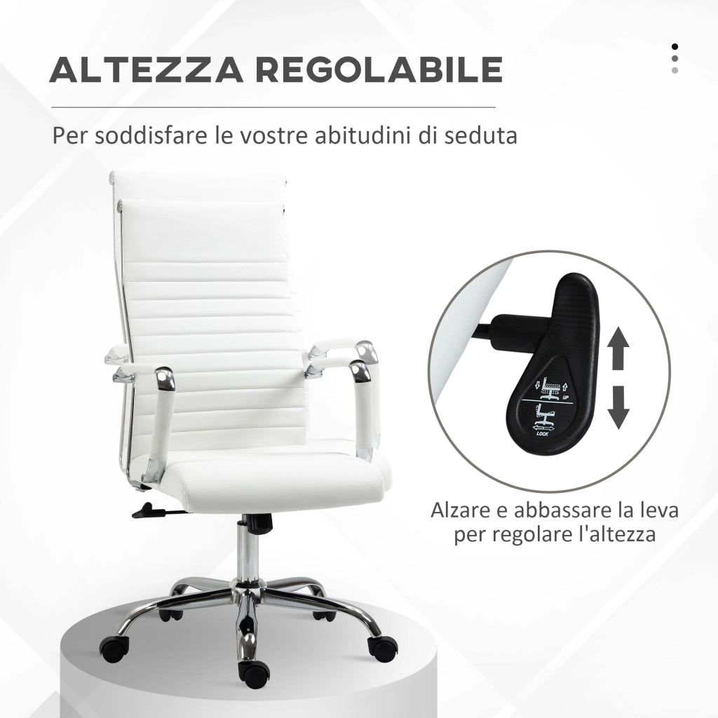 Sedia da Ufficio Ergonomica Funzione Dondolo 54x62x104-114 cm in Finta Pelle Bianco