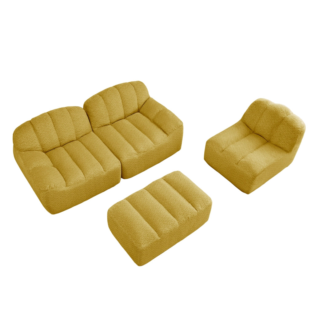 Divano Angolare 3 Posti con Ottoman ¨C MINIMAL ¨C Tessuto Morbido Giallo, Modulare