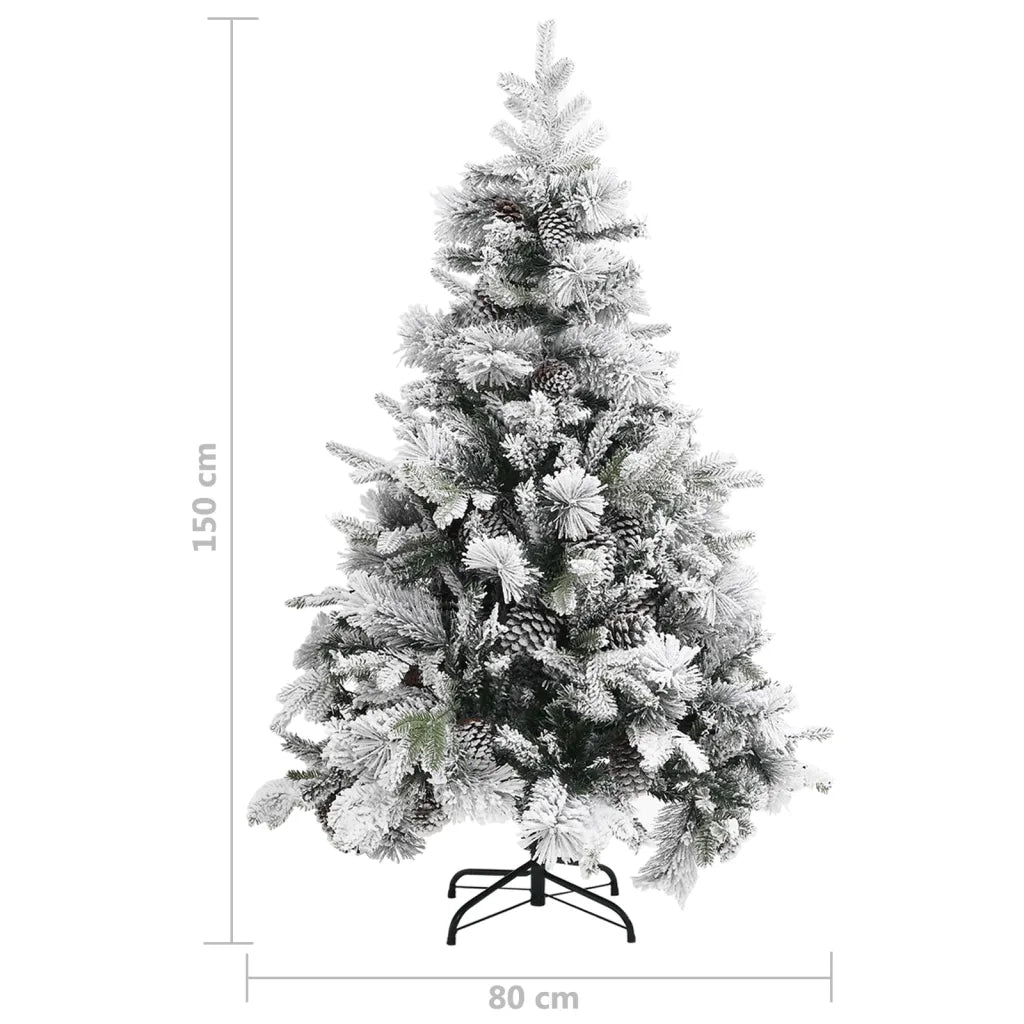 Albero di Natale con Neve Floccata e Pigne 150 cm in PVC e PE 340530