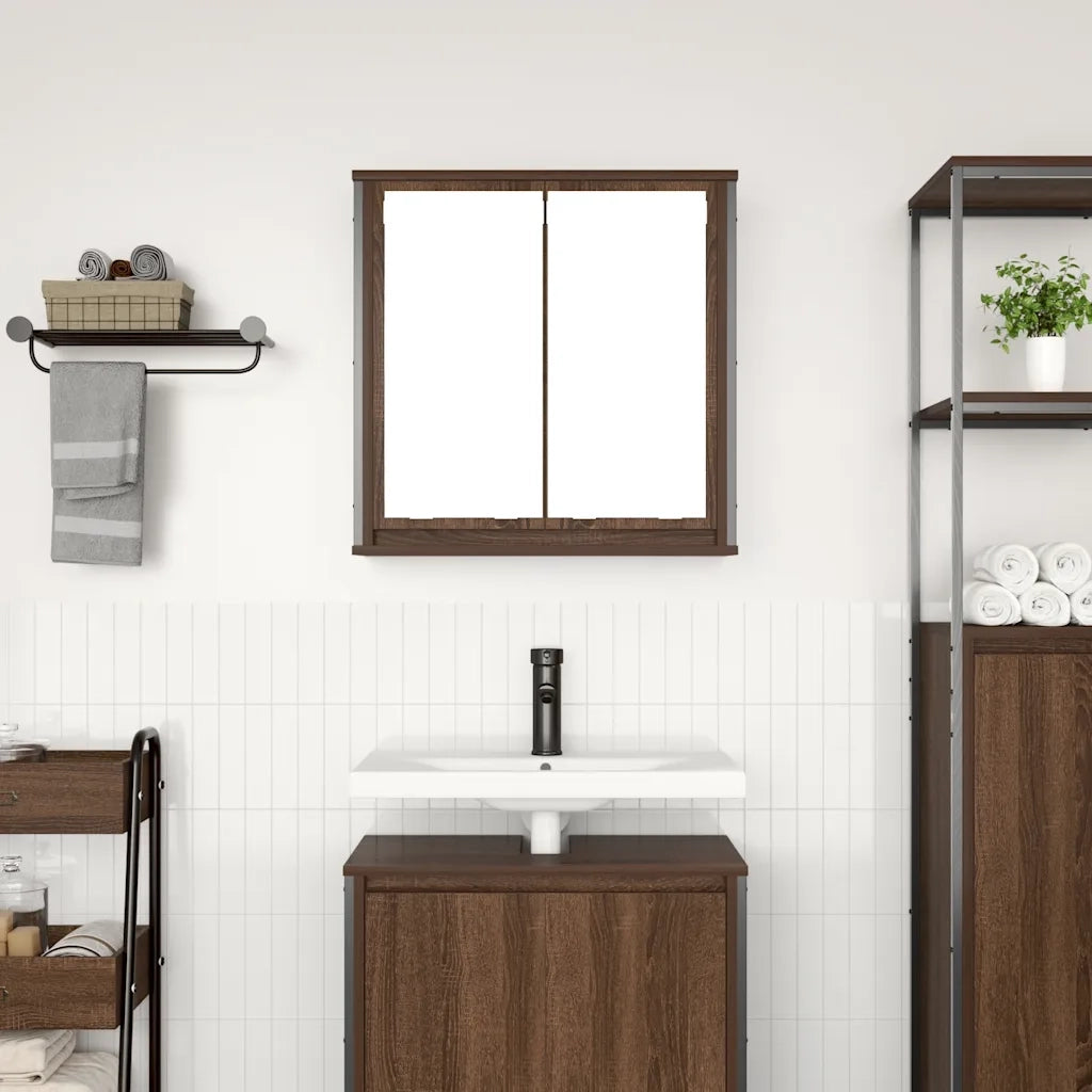 Pensile da Bagno con Specchio-Mobile bagno con specchio Rovere Marrone 60x21x60 cm