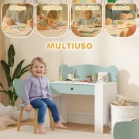 Set Scrivania per Bambini con Cassetto e Sedia con Schienale a Orsetto, Età 3-8 Anni, Verde