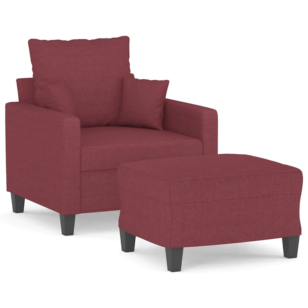 Poltrona con Poggiapiedi Rosso Vino 60 cm in Tessuto