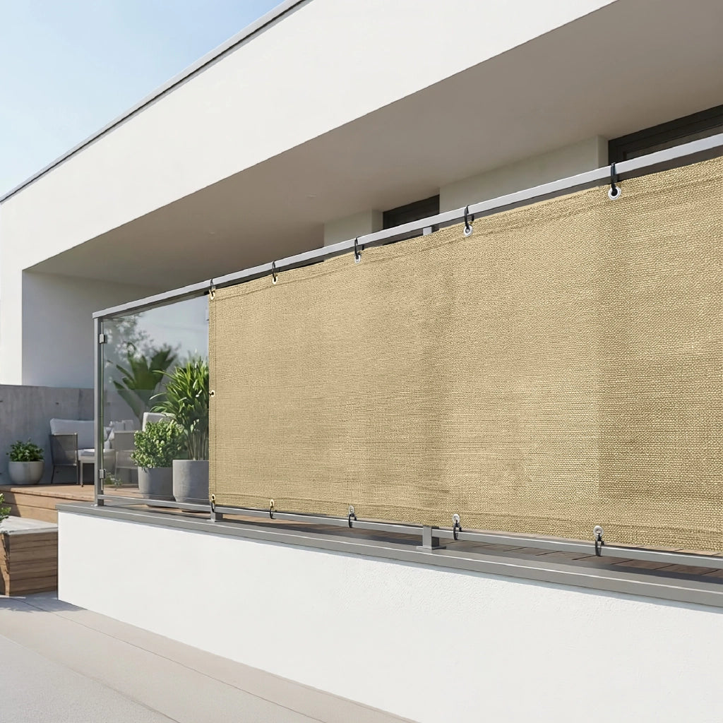 Telo Copribalcone Ombreggiante 90% con Occhielli 90x500 Cm per Privacy e Protezione Esterno Frangivista Beige