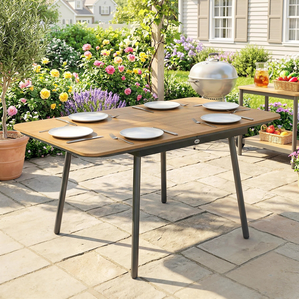 Tavolo da pranzo esterno ¨C zephmum ¨C 140x80 cm, teak, effetto legno, WPC, 6 posti