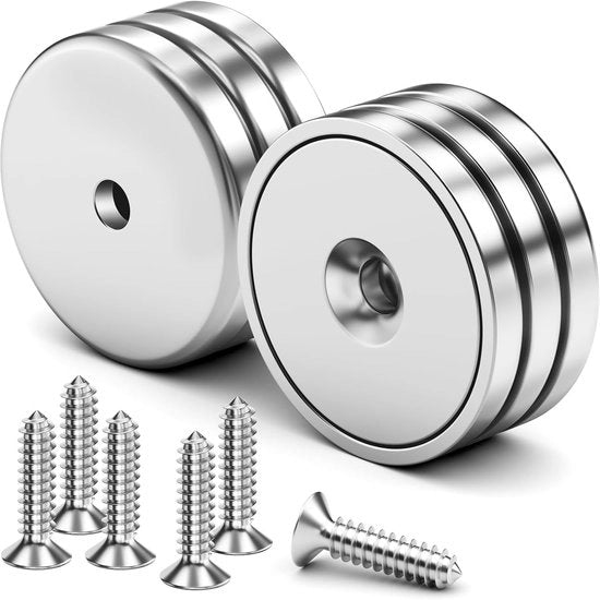 Magneetti forti con foro, Magneetti rotondi con forza 28 KG, 32mm, Magneetti neodymium con viti, Magneetti da parete 6 pezzi