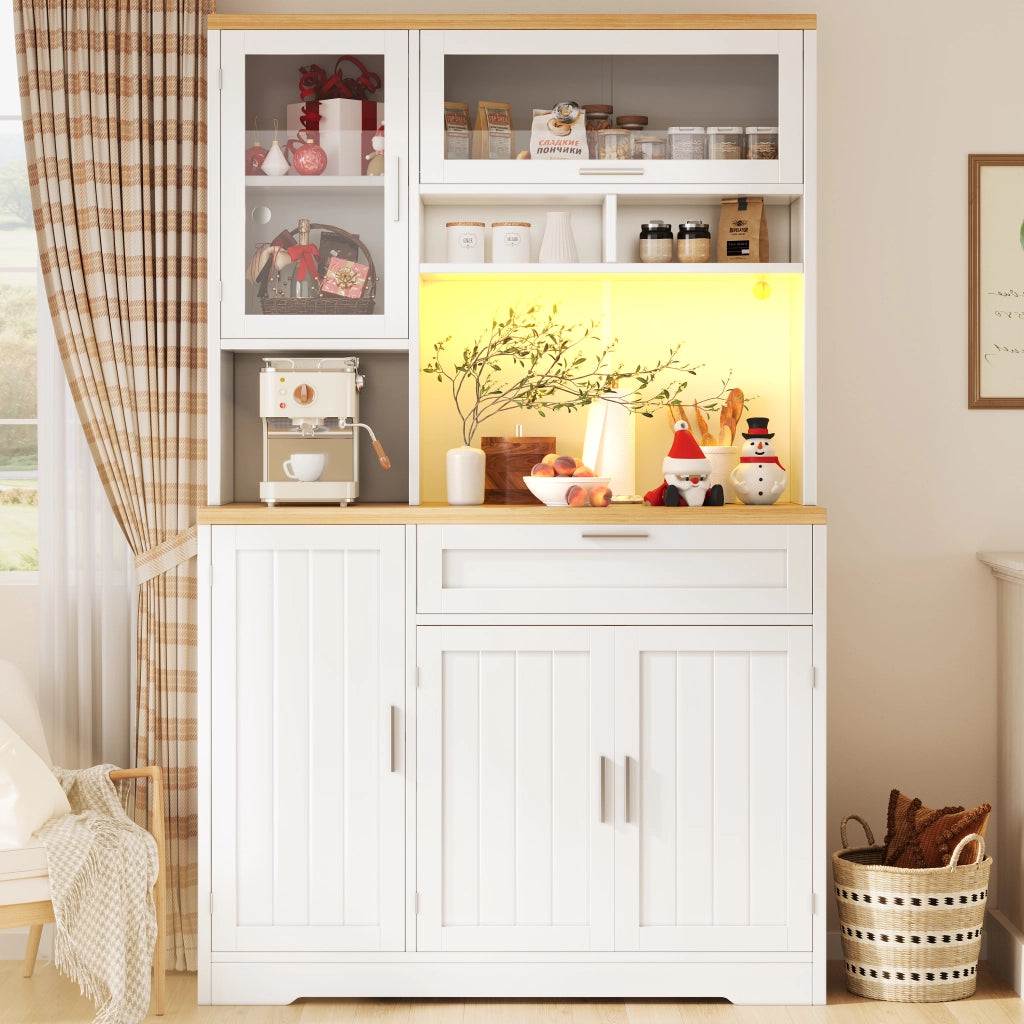 Vetrina da cucina alta con 5 ante e 1 cassetto con LED per cucina o soggiorno in MDF 104x40x180 cm Bianco