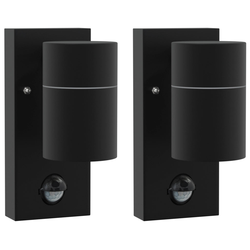 Lampade da parete esterne con sensore 2 pz in acciaio inox nero IP44