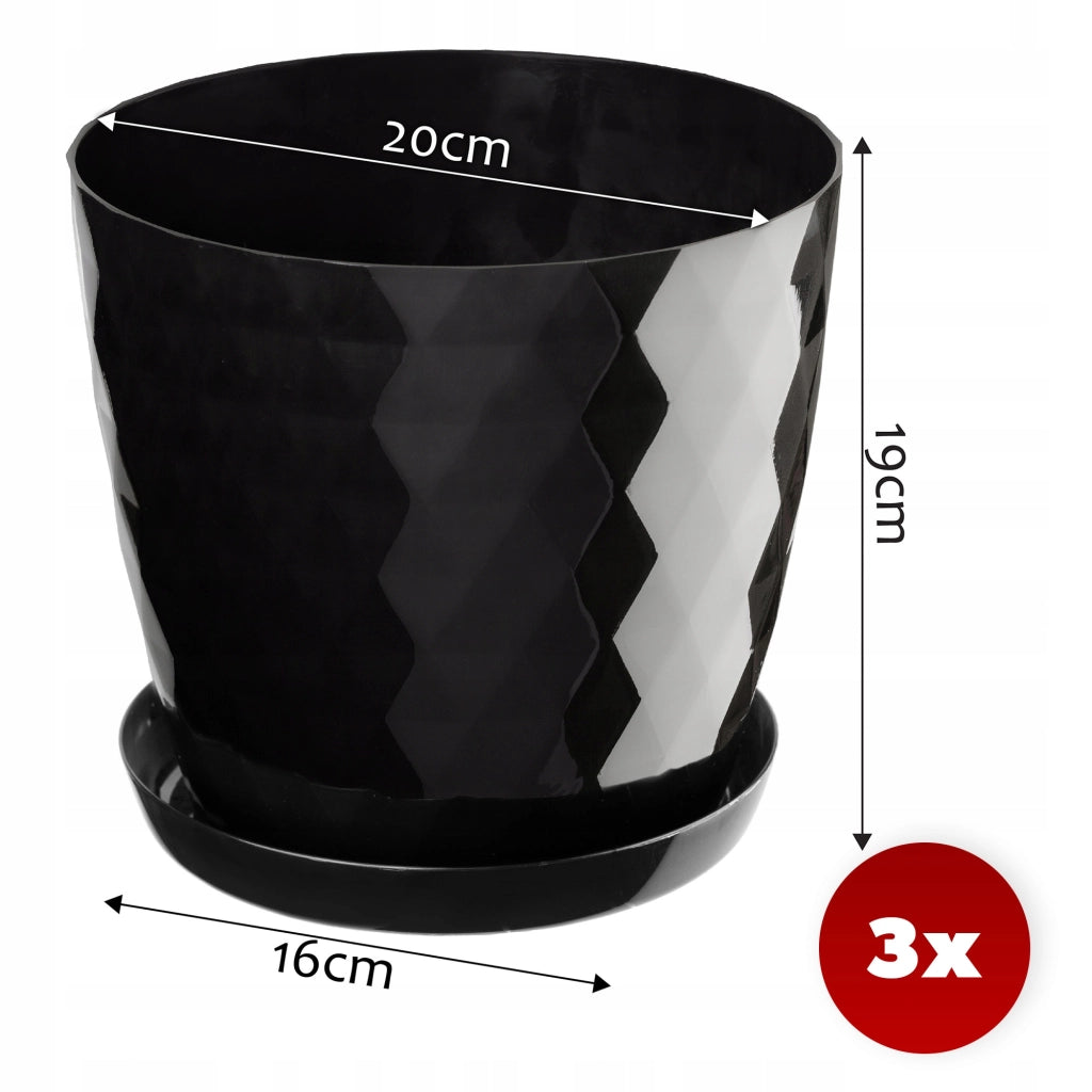 Vaso da fiori KADAX, fioriera, coperchio, 20 cm, supporto per fiori, plastica nera, 3 pezzi.
