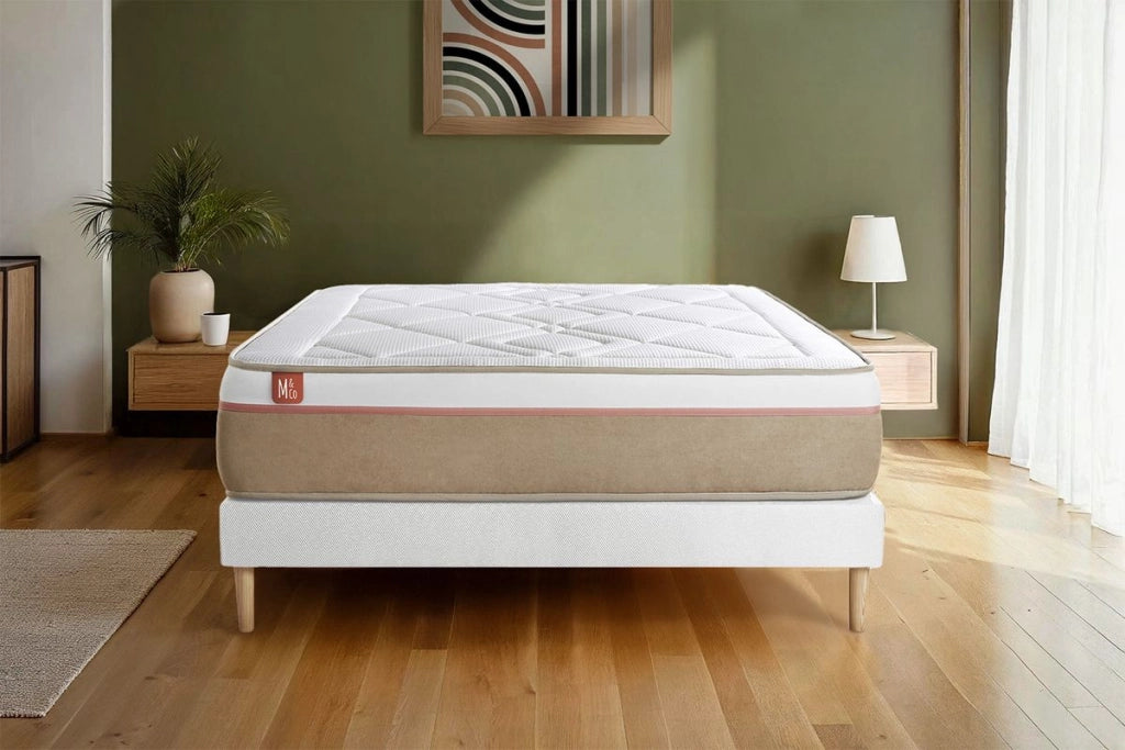 Pacchetto letto completo - Materasso 140x200cm + Box spring con doghe (in kit) + 2 cuscini + Piumino - Le Soyeux