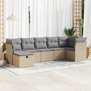 Set Divani da Giardino 7 pz con Cuscini Beige in Polyrattan