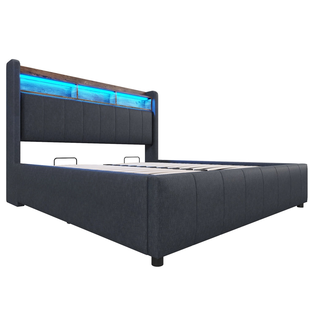 Letto imbottito 140x200 cm con LED, USB e contenitore idraulico
