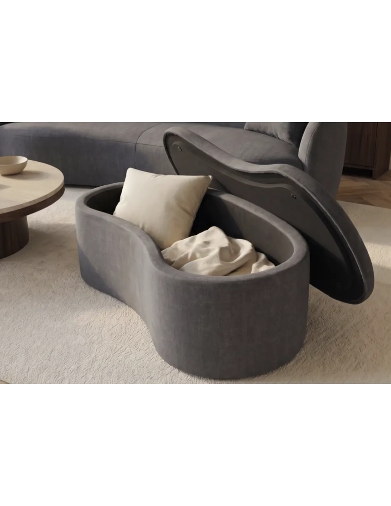 Pouf contenitore NYJY in velluto – Grigio grafite – 120 x 40 x 50 cm
