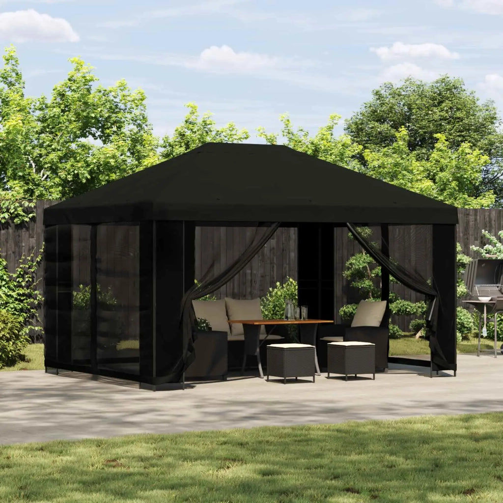 Gazebo 4 × 3 m Nero Poliestere e Acciaio 190 gsm