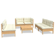 Set di mobili da giardino mobili da esterno 7 pezzi con cuscini color crema legno di pino massiccio 02_0017175