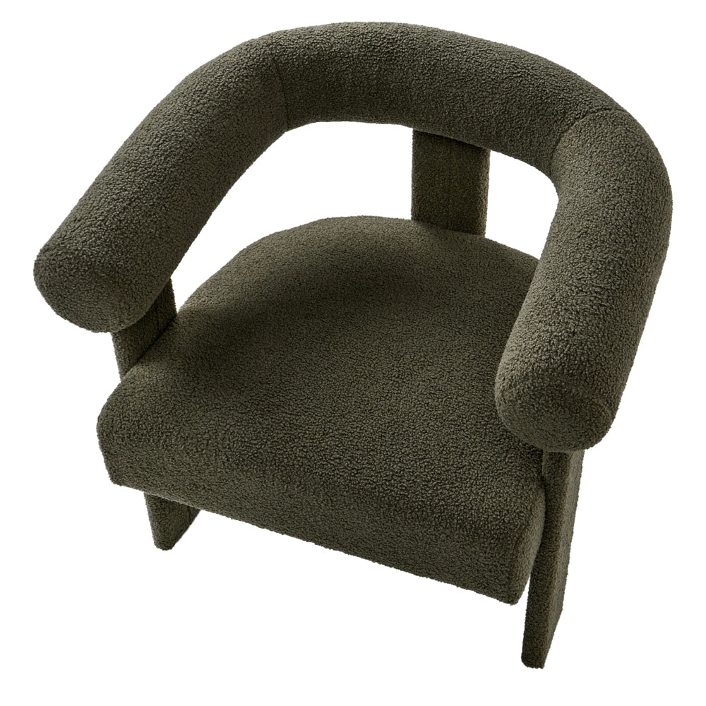 Poltrona da salotto in stile retrò rivestita in bouclé con gambe verdi design retrò gambe in legno per soggiorno