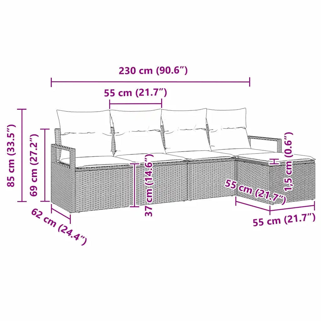 Set Divano da Giardino 5 pz-Sofa da Giardino-Divanetto da esterno Nero Poly Rattan