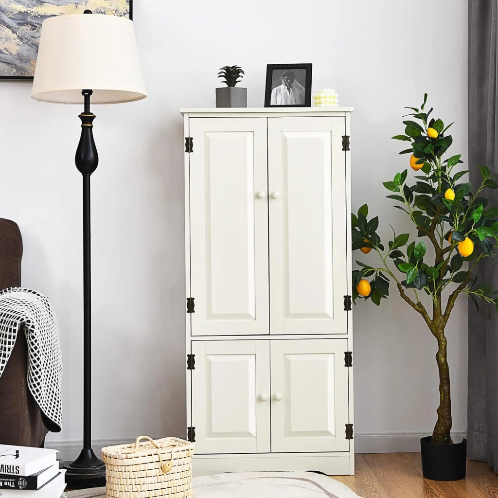 Mobile Multiuso, Armadio da Soggiorno, Credenza da Cucina in Legno, con 4 Ripiani, 59 x 32 x 123cm, Bianco e Nero (Bianco)