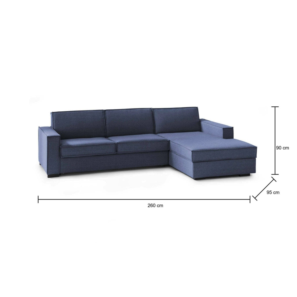 Assobasso, Divano Fisso con Penisola Sfoderabile Made in Italy, 260x95 cm blu