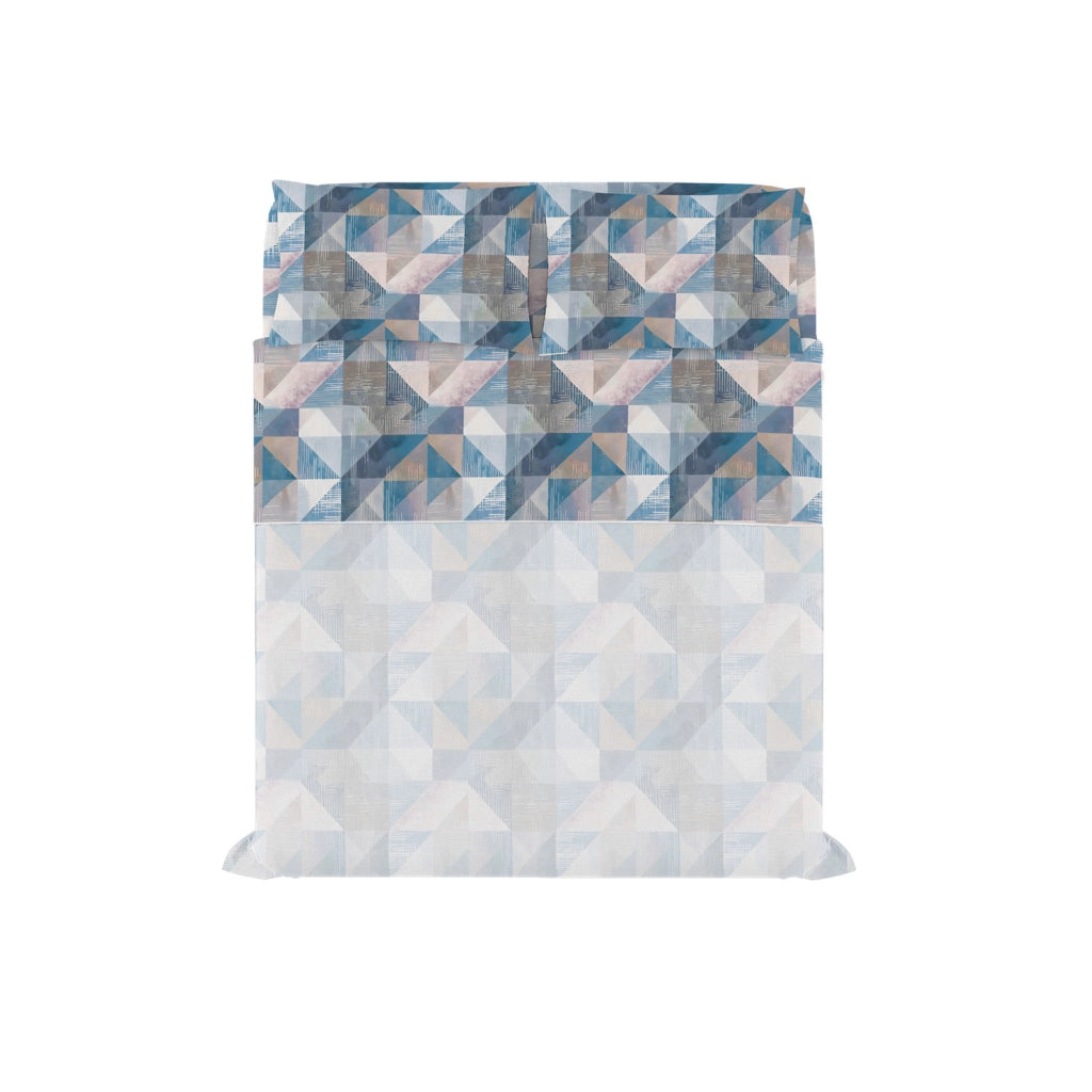 Set Lenzuola Matrimoniale con Stampa Sopra Sotto e Federe Linea River Sepik Blue