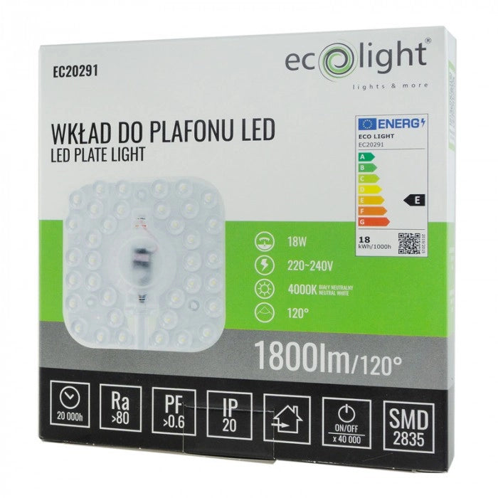 Modulo LED magnetico plafoniera 18W 1800lm 4000K Ecolight